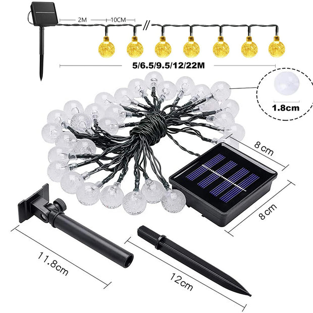 SparkleGlow Solar Christmas Orbs 12-meter